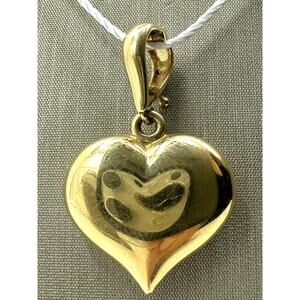 14K Yellow Gold Hollow Clip Heart Charm Pendant (18037)